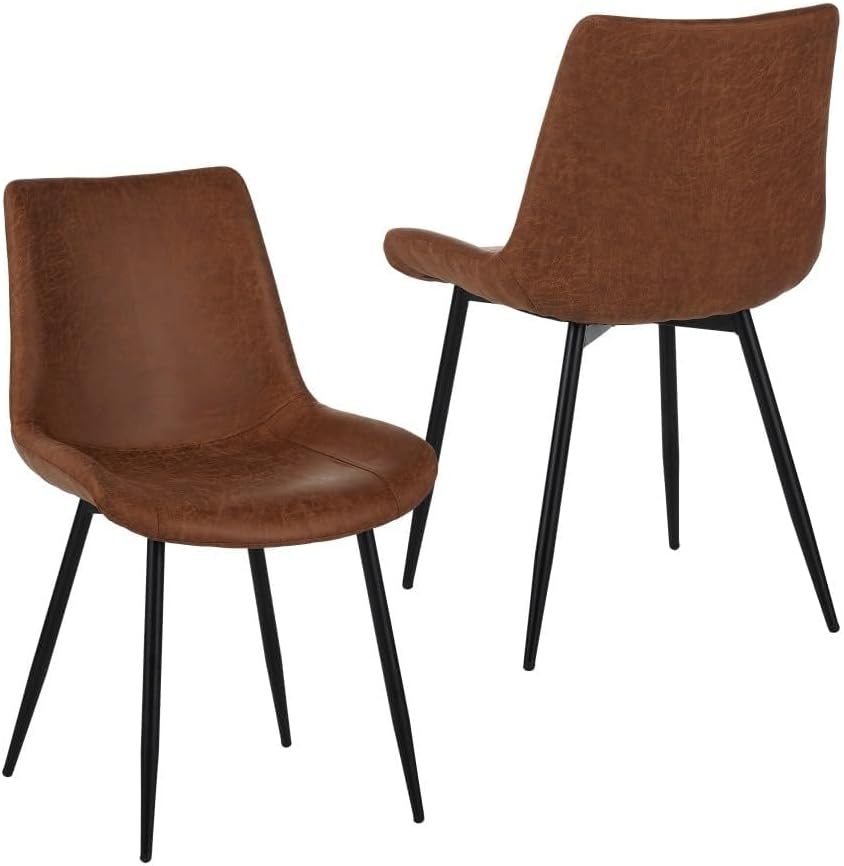 Upholstered Dining Chairs Set of 4, Water-Resistant PU Leather Kitchen Chairs with 300lb Capacity for Dining Room, Office, Coffee Shop, Brown