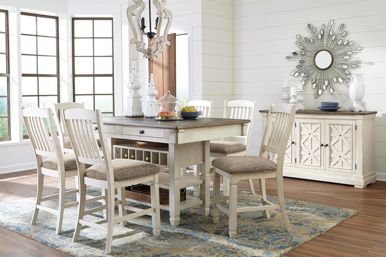 Signature Design by Ashley Bolanburg 24" Counter Height Farmhouse Barstool, 2 Count, Antique White