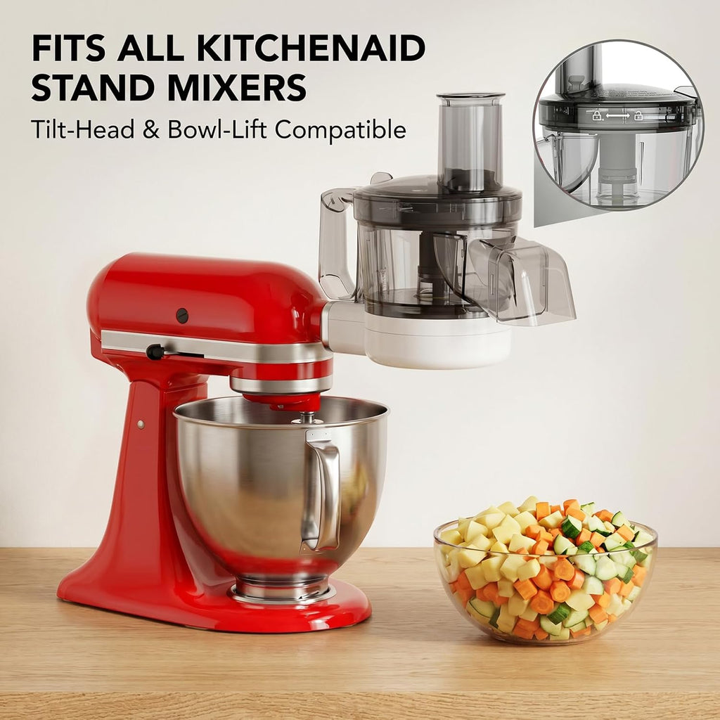 GVODE 5-in-1 Food Processor Attachment for KitchenAid, Multifunctional Chopper with Dicing/Slicing/Shredding/Strip Cutting/Sauce Discs and Storage Case