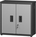 ROOMTEC Foldable Wall Mounted Garage Cabinet, Metal Storage Cabinet with Doors, Lockable Garage Storage Cabinet with Fixed Shelf, Retractable Design for Shop, Utility Room, Workshop, Black & Grey