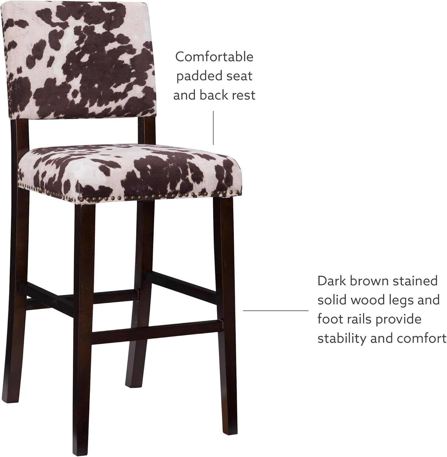 Linon Udder Madness Corey Bar Stool, 19"W x 22.5"D x 44.75"H, Brown