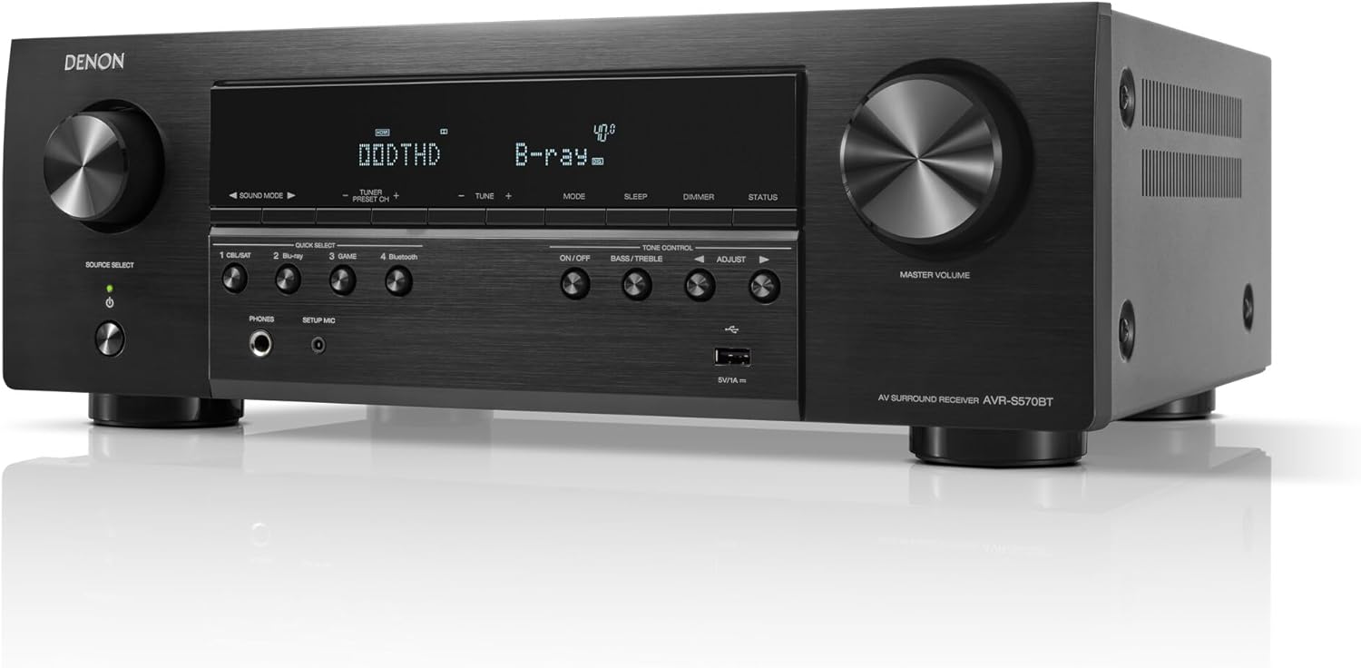 Denon AVR-S570BT AV Receiver 5.2 Channel 8K Ultra HD Audio & Video, Stereo Receivers, Denon AVR Wireless Streaming Bluetooth, (4) 8K HDMI Inputs, eARC, HD Setup Assistant