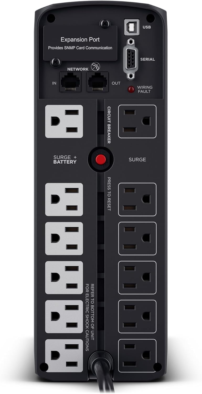 CyberPower CP1500PFCLCD PFC Sinewave UPS Battery Backup and Surge Protector, 1500VA/1000W, 12 Outlets, AVR, Mini Tower, UL Certified