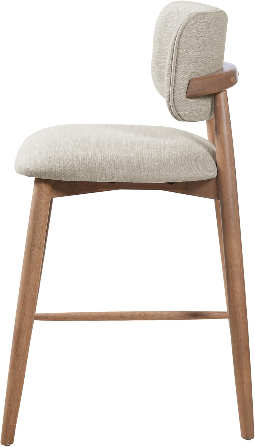 Christopher Knight Home Mundo Counter Height Bar Stools Set of 2, Fabric Upholstered Counter Stools and Curved Backrest, Rubberwood Kitchen Island Armchair with Splayed Legs, Beige + Natural