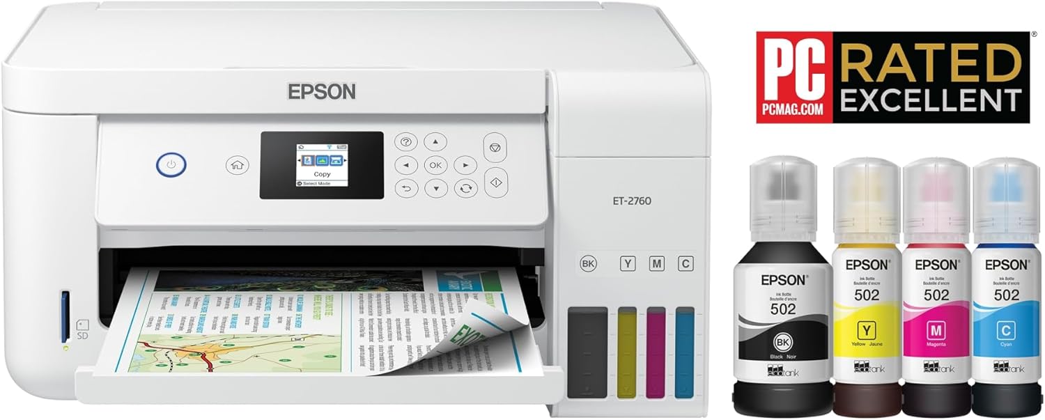 Epson EcoTank ET-2760 Wireless Color All-in-One Cartridge-Free Supertank Printer with Scanner and Copier