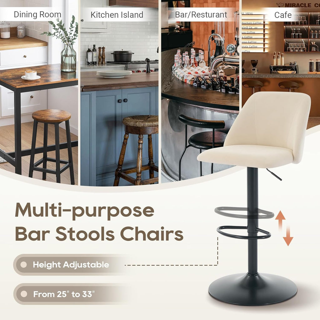 COLAMY Bar Stools Set of 4, Modern Swivel Bar Chairs, Adjustable Upholstered Barstools Counter Height with Full Backrest for Bar, Dining Room, Kitchen Island, Beige