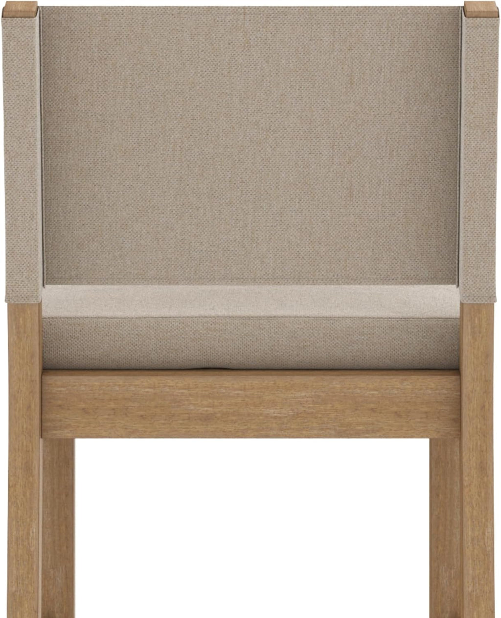 Nathan James Linus Modern Upholstered Counter Height Bar Stool with Back and Solid Rubberwood Legs in a Wire-Brushed Light Brown Finish, Natural Flax/Brown, Set of 2