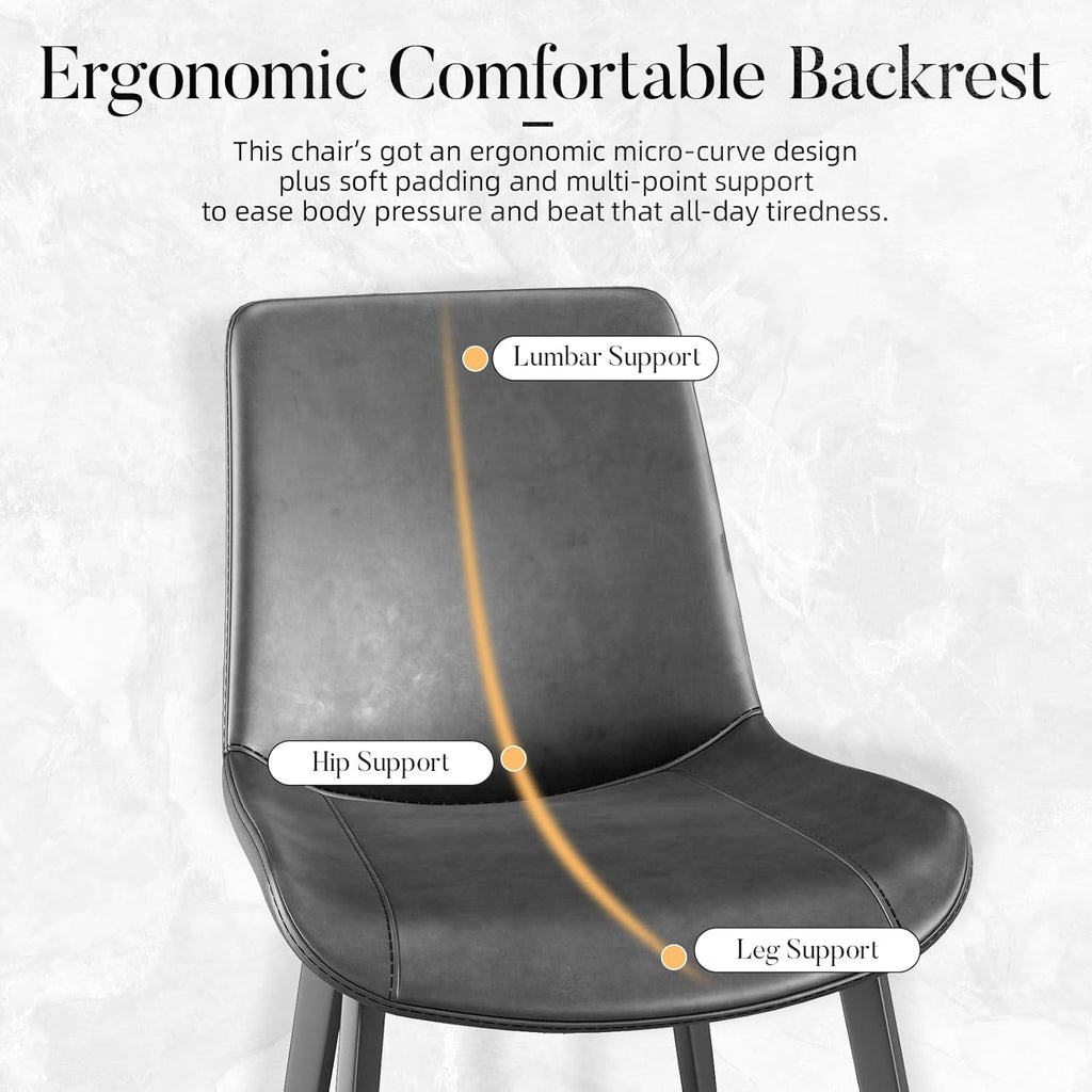 Dining Chairs Set of 2, Modern PU Leather Dining Room Chairs with Sturdy Metal Legs & Comfort Backrest for Living Room, Kitchen Nook, Coffee Shop, Bistro - Gray