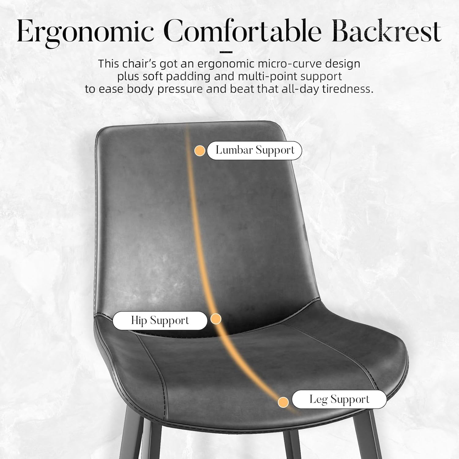 Dining Chairs Set of 2, Modern PU Leather Dining Room Chairs with Sturdy Metal Legs & Comfort Backrest for Living Room, Kitchen Nook, Coffee Shop, Bistro - Gray