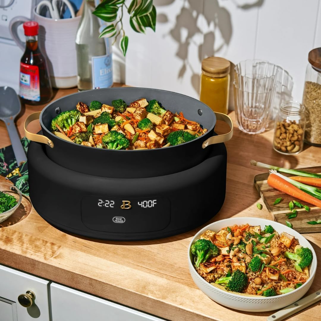 10-in-1 Electric Multi-Cooker, 6 Quart Programmable Cooking Pot with Digital Display, Nonstick Interior, One-Touch Controls, Multi-Function Kitchen Appliance (Black Sesame)