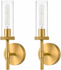 15 Inch Brushed Gold Sconces Set of 2, Brass Gold Bathroom Wall Sconces with Clear Glass Shade Hardwired (Bulb Included)