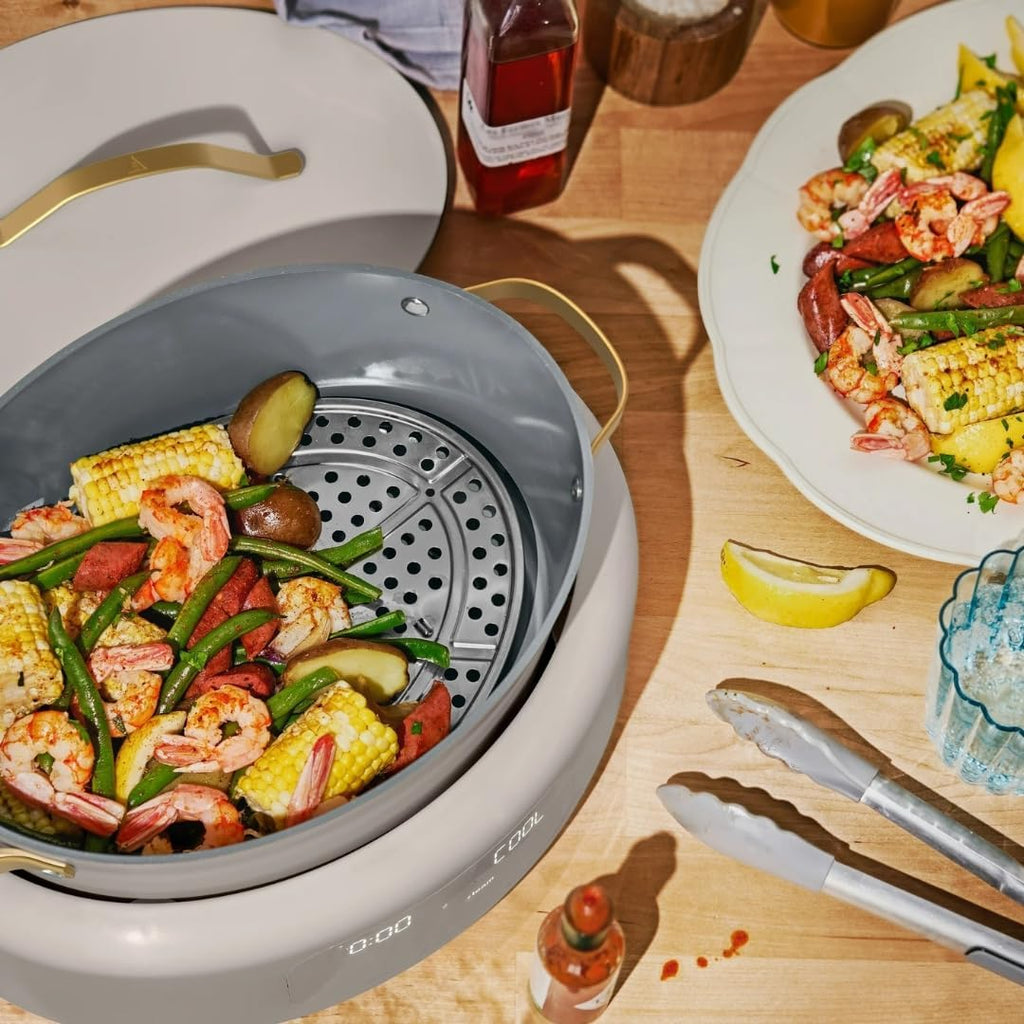 Wonderful 10-in-1 Electric Multi-Cooker 6 Qt Cast Aluminum Pot, 7 Preset Function,Oven & Dishwasher Safe to 400°F Sauté Slow Cook Steam Touch Display (Porcini Taupe)