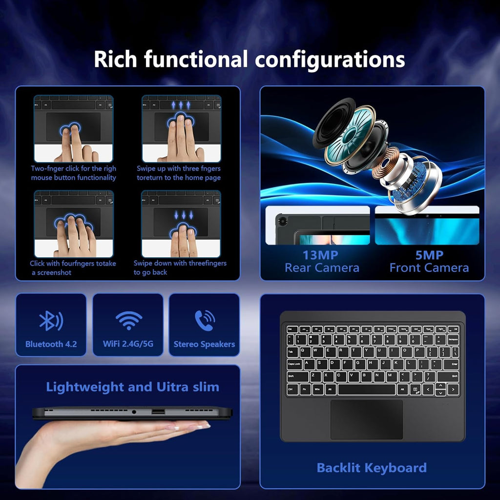 10.1" 2 in 1 Tablet/Laptop Computer, 12GB RAM+256GB SSD, Touchscreen Laptops with Stylus and Keyboard, M3-8100Y Processor(up to 3.40GHz), Backlit Keyboard,WiFi 5, BT 5, HDMI, Dual Camera