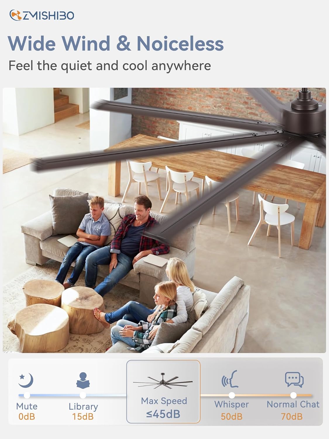ZMISHIBO 96 Inch Ceiling Fans No Light, Large Industrial Ceiling Fan with 8 Aluminium Blades, Quiet DC Motor, 6 Speeds, Modern Ceiling Fan without Light for Garage/shop/living room,Oil-bronze