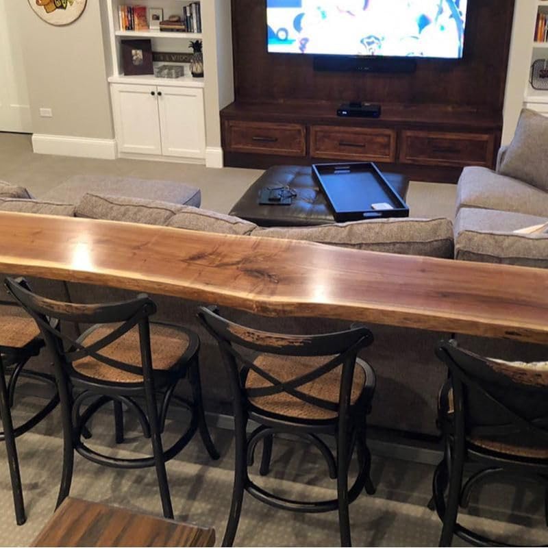 RUNNUP Industrial Bar Table, Solid Wood Sofa Table with Footrest for Living Room Window Coffee Shop, Without Chairs 79" L x 18" W x 41.5" H