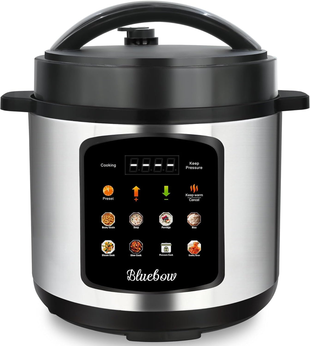 Chefvia 6.5 Quart 8-in-1 Electric Pressure Cooker – Stainless Steel Multi-Cooker With LED Display, Slow Cook, Rice, Steam, Sauté & Warm Functions – Black & Silver Kitchen Appliance