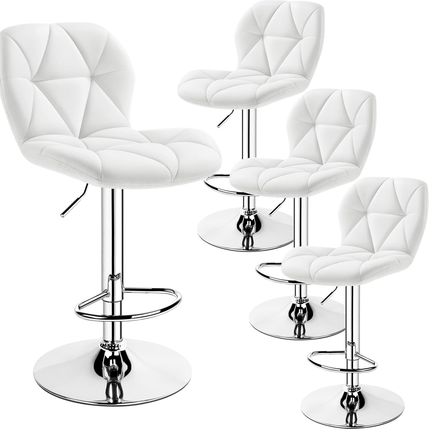 Yaheetech Bar Stools Set of 4, Modern Adjustable Kitchen Island Chairs with Back, 300 lbs Capacity PU Leather Swivel Counter Height Stools, White
