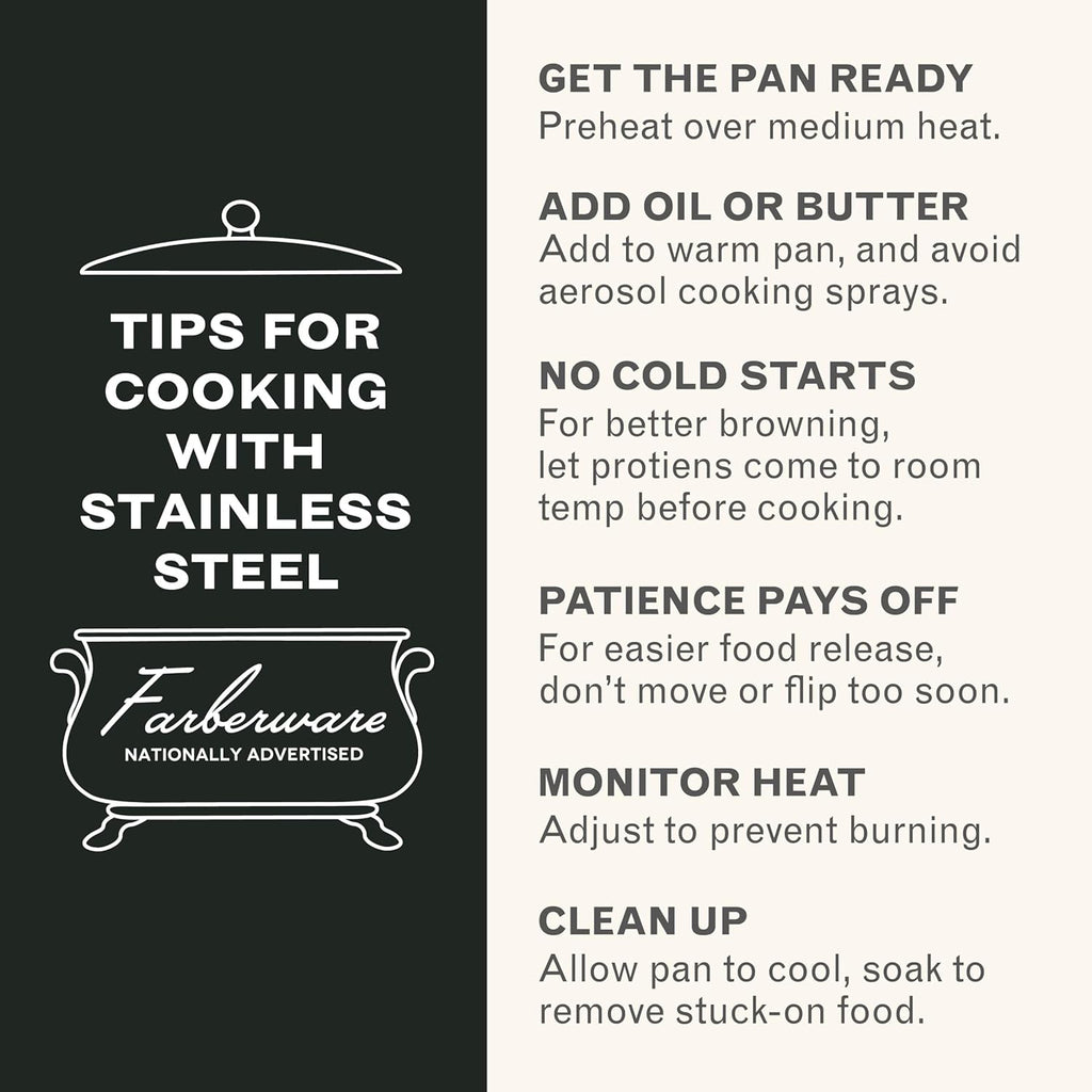 Farberware Classic Series Stainless Steel Pots and Pans with Baking Sheet Pan, Cooking Tools, and Lids, Induction Ready, Dishwasher Safe, 10 Piece Cookware Set, Metal Utensil Safe - Stainless Steel