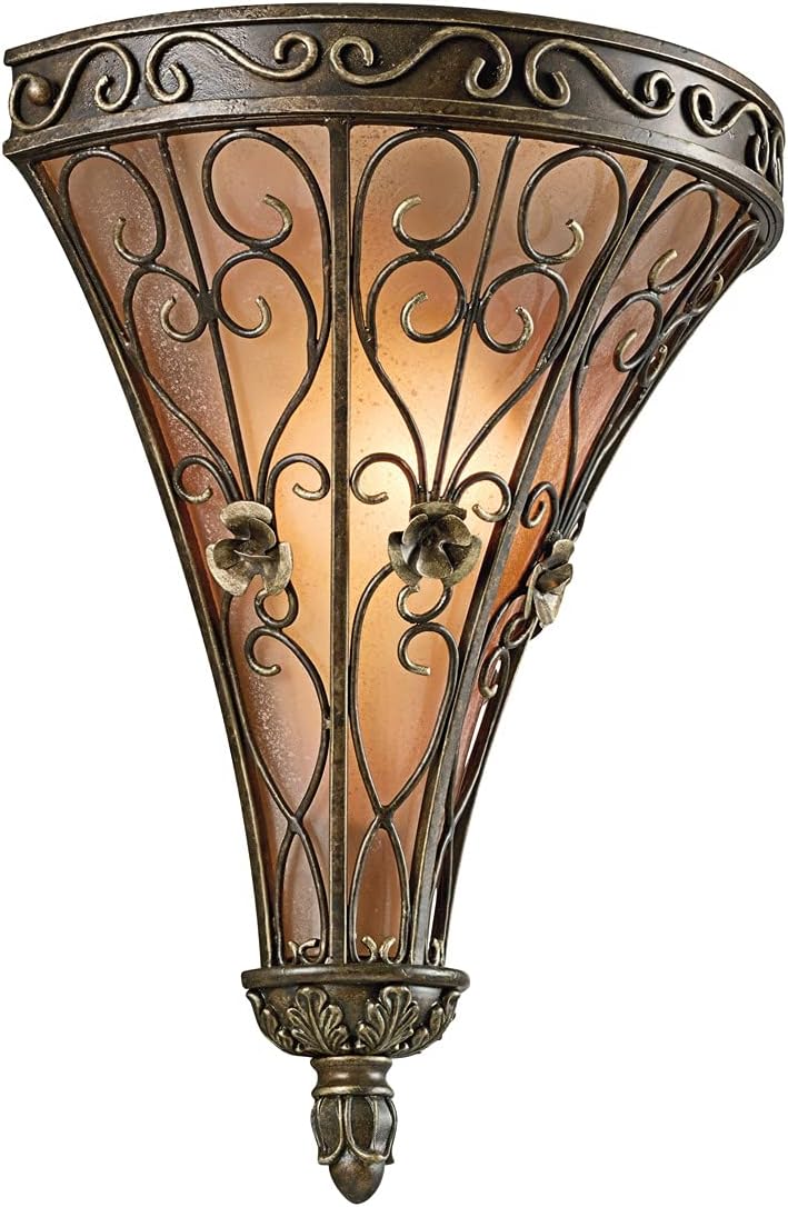 Kichler Marchesa 14.75" Wall Sconce in Terrene Bronze, 1-Light Hallway Light with Satin Etched Umber Seeded Glass, (14.75" H x 12.5" W), 45131TRZ