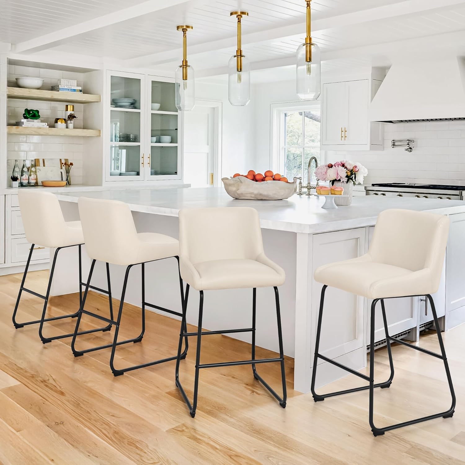 LUE BONA 26 Inch Counter Height Bar Stools Set of 4, Faux Leather Upholstered Barstools, Barstool with Back, Comfortable Bar Chairs, Modern Counter Stools for Kitchen Counter Island
