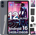 Upgraded 12 Inch Tablet, Android 16 Tablet with Keyboard Bundle, 24GB+256GB+2TB Expand, 2K Gemini AI Tablets PC with Octa-Core, 8000mAh, 16+8MP, 2 in 1 Large Tablets with Case, Mouse, Stylus (Black)