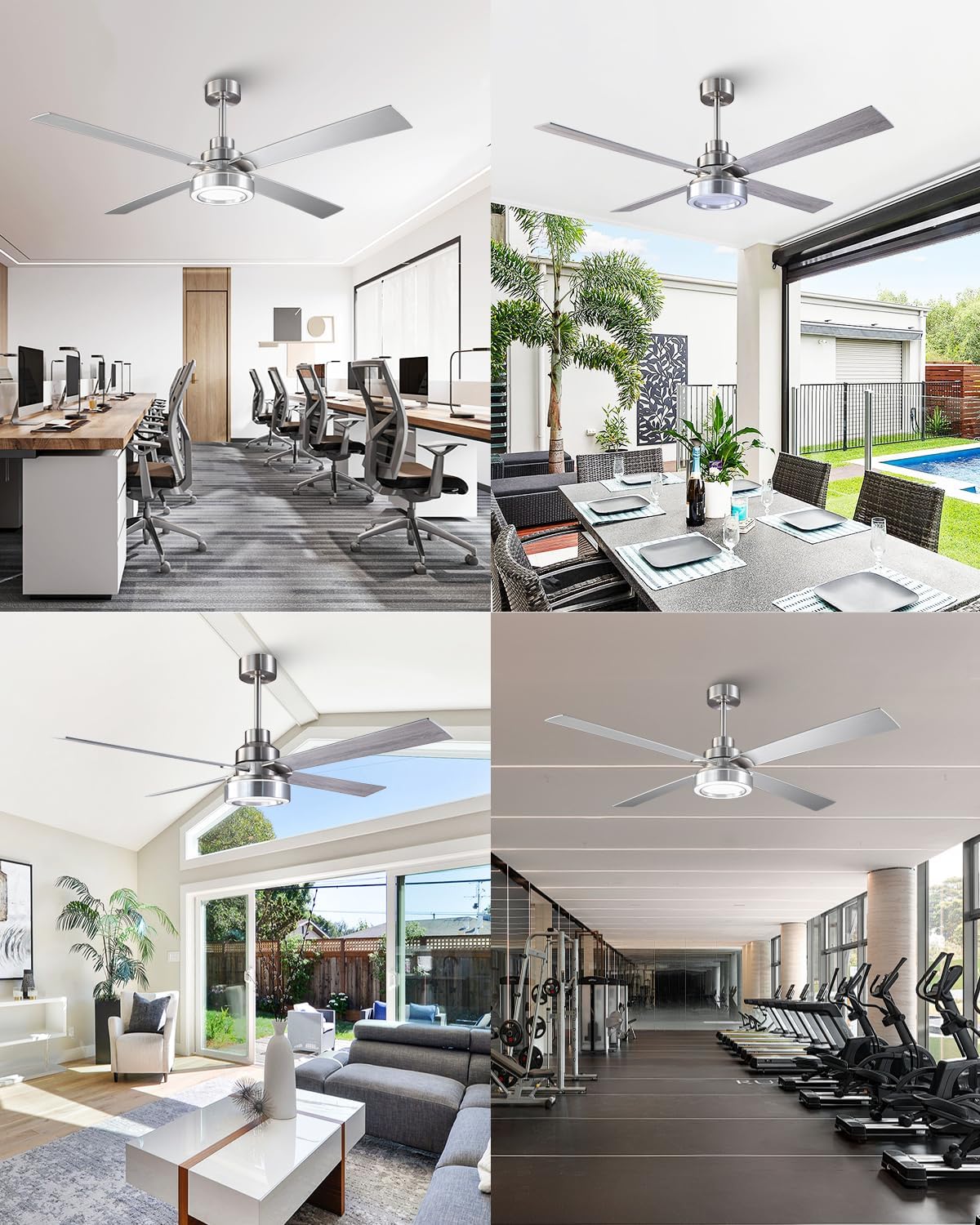 60 Inch Large Ceiling Fans with Lights and Remote/APP, Modern Brushed Nickel Ceiling Fan, 3CCT Dimmable, 6-Speeds Reversible, Quiet High Airflow Fan with Long Downrods for Living Room, Shop