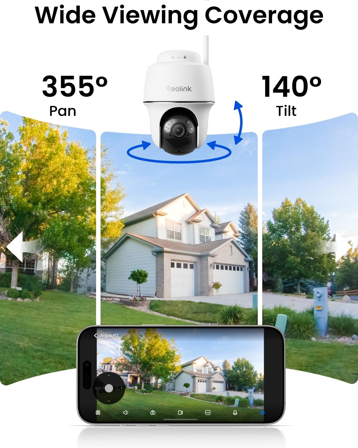 REOLINK 5MP Solar Security Cameras Wireless Outdoor, 360° Pan Tilt Auto-Tracking, Smart AI Detection, Up to 1TB Local Storage, 2.4/5GHz Dual-Band WiFi, Home Hub Mini with 2X Argus PT + Solar Panel