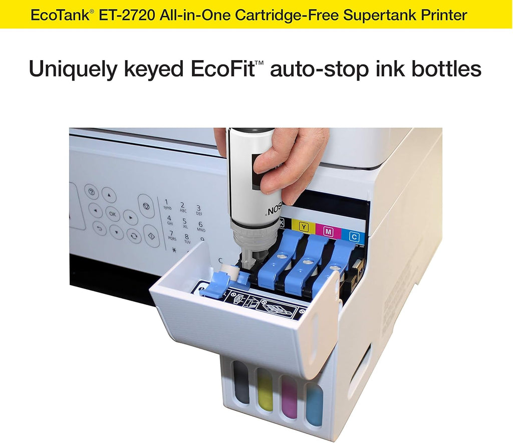 Epson EcoTank ET-2720 Wireless Color All-in-One Supertank Printer with Scanner and Copier - White