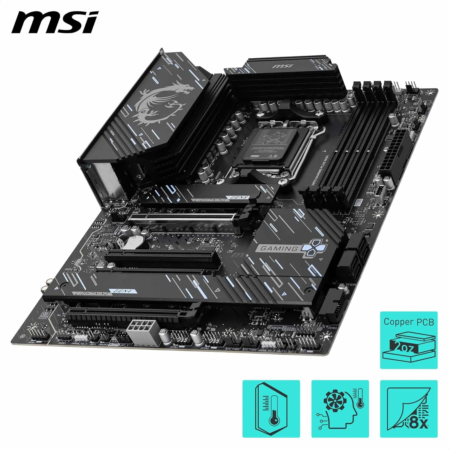 MSI X870 Gaming Plus WiFi Motherboard, ATX - Supports AMD Ryzen 9000/8000 / 7000 Processors, AM5-60A SPS VRM, DDR5 Memory Boost 8200+ MT/s (OC), PCIe 5.0 x16 & 4.0 x16, M.2 Gen5, Wi-Fi 7, 5G LAN