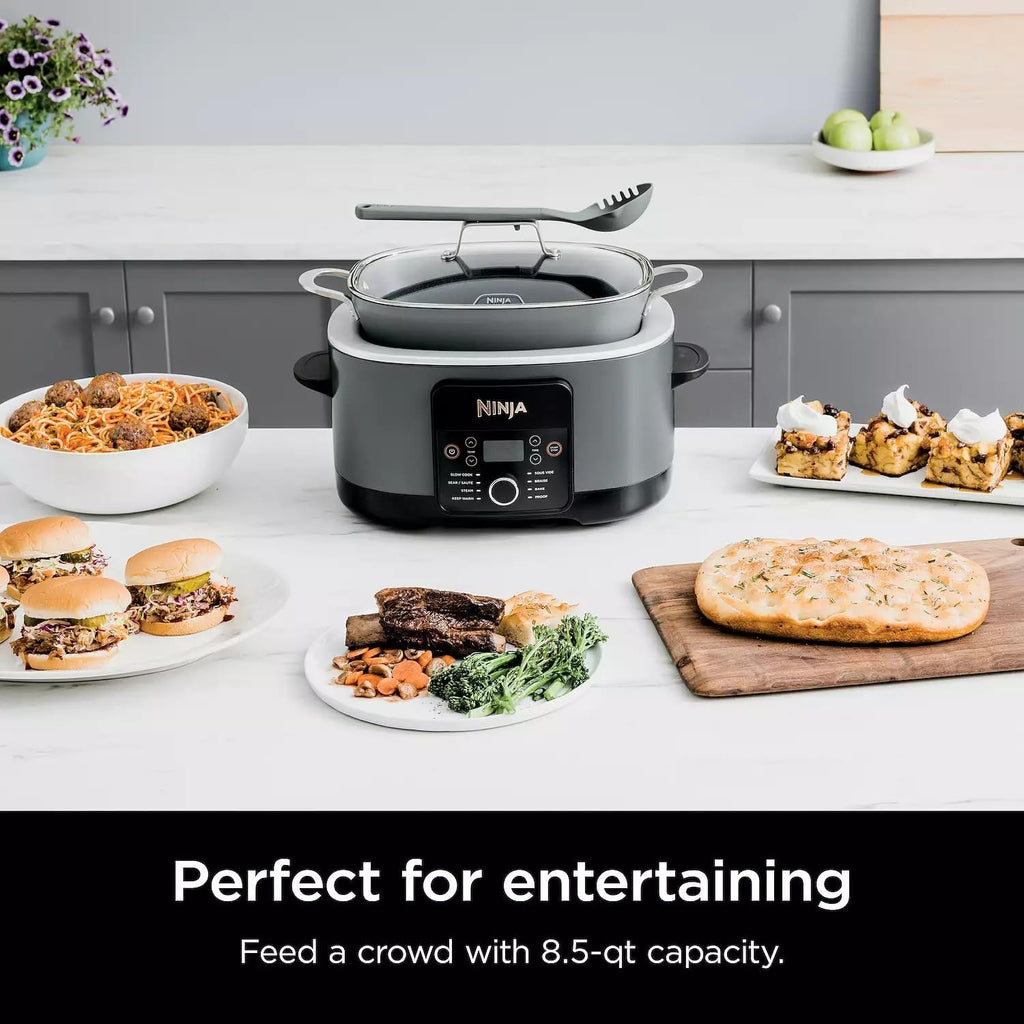 Ninja MC1001H Foodi PossibleCooker PRO 8.5 Quart Multi-Cooker, 8-in-1 Slow Cooker, Pressure Cooker, Dutch Oven & More, Glass Lid & Integrated Spoon, Nonstick, Oven Safe to 500°F, Charcoal (Renewed)