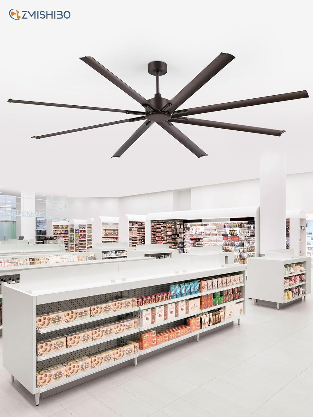 ZMISHIBO 96 Inch Ceiling Fans No Light, Large Industrial Ceiling Fan with 8 Aluminium Blades, Quiet DC Motor, 6 Speeds, Modern Ceiling Fan without Light for Garage/shop/living room,Oil-bronze