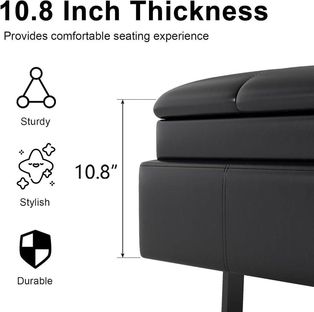 AIIT 3-Seat Waiting Room Bench - Reception Chair with Thickened PU Leather & Storage, Lobby Bench for Office Barber Store Salon Shop, Black