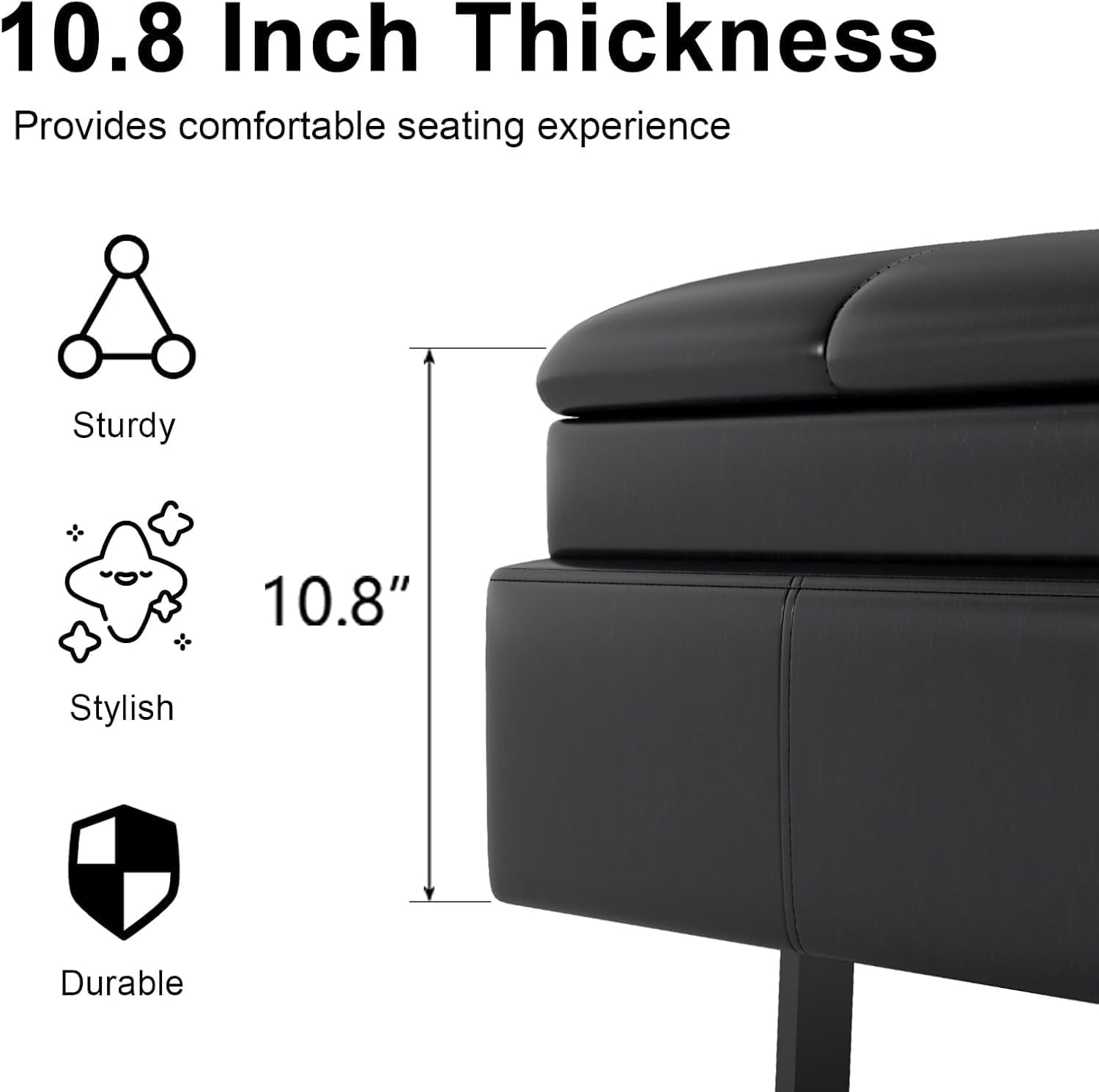 AIIT 3-Seat Waiting Room Bench - Reception Chair with Thickened PU Leather & Storage, Lobby Bench for Office Barber Store Salon Shop, Black