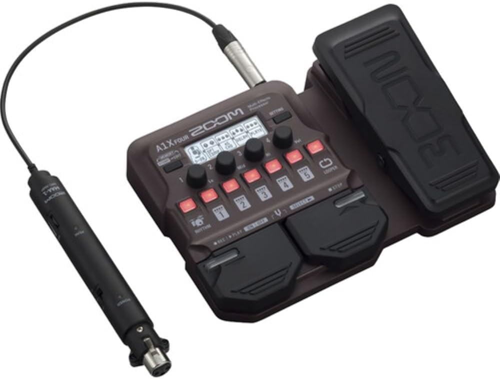 Zoom A1X FOUR Multi-Effects Processor Bundle with XLR Microphone Cable + Instrument Cable + Power Adapter + Cloth (5 Items)