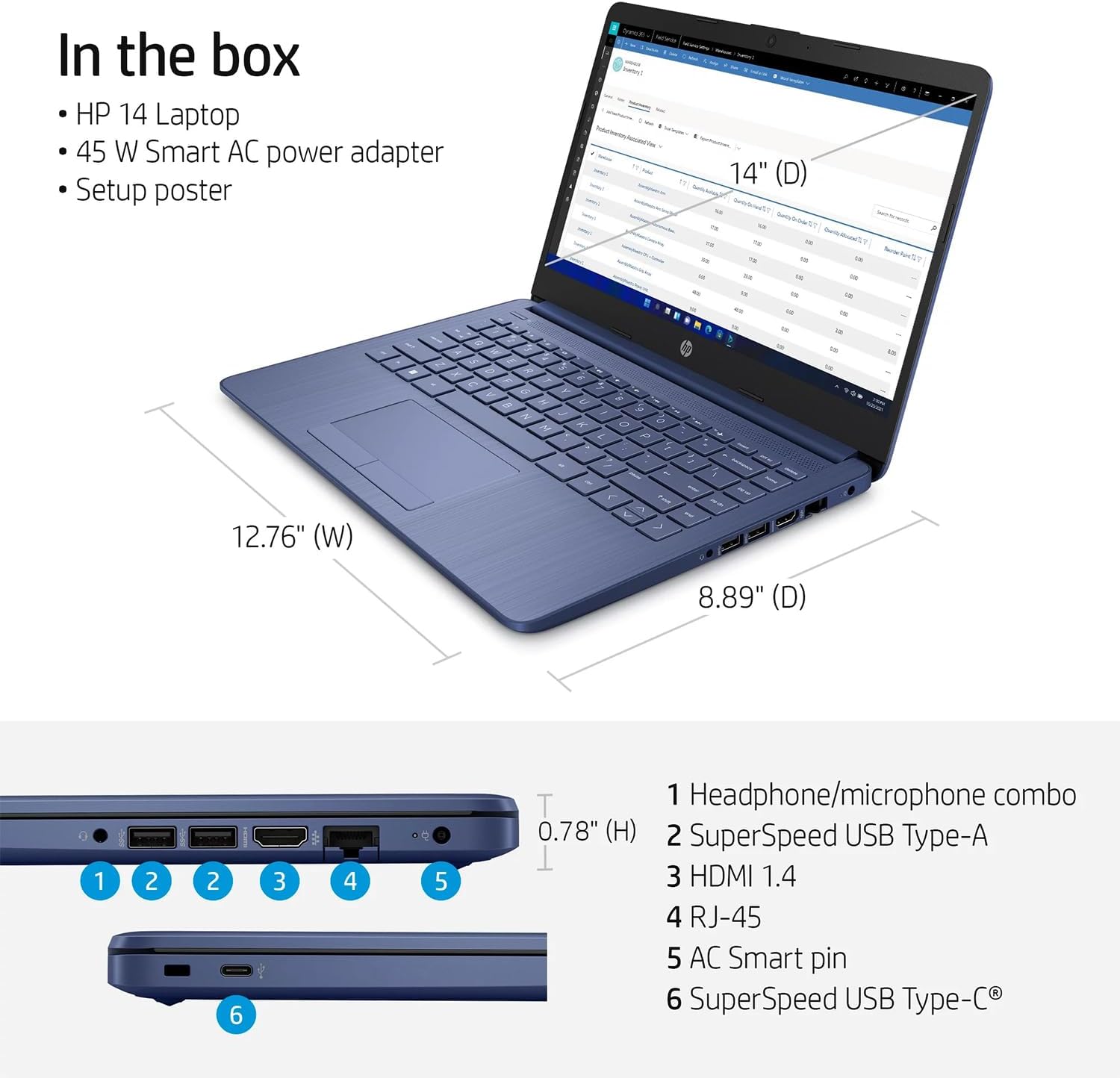 HP Portable Laptop (Include 1 Year Microsoft 365), 14'' HD Display, 16GB RAM, 64GB eMMC, Intel Quad-Core N4120, Student and Business, Webcam, HDMI, Wi-Fi, RJ-45, Windows 11 Home, Grayish Blue