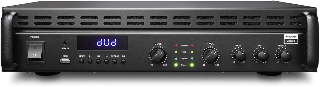 Donner Power Amplifier, 2 Channel Audio Amplifier with Bluetooth 5.3, EQ Controls, 100W RMS and 225W @4Ω Bridgeable, Versatile Inputs, for Home Party, Live Sound, DJs and Garage, MAMP7