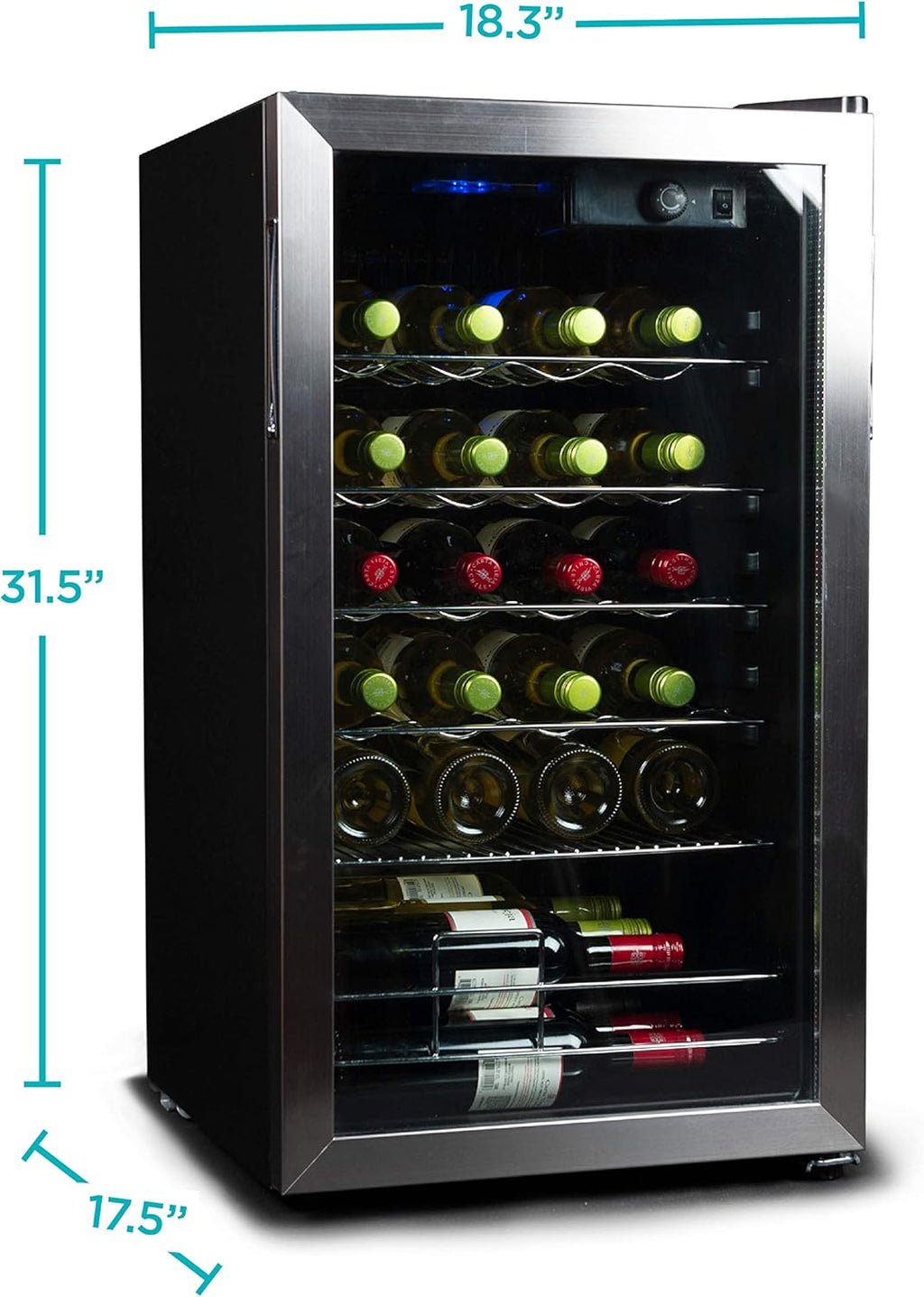 BLACK+DECKER 26 Bottle Wine Fridge with Interior Light and Mechanical Temperature Control, Compressor Cooling Wine Cooler Refrigerator with 4 Wine Racks and 1 Flat Shelf, Wine Bottle Chiller