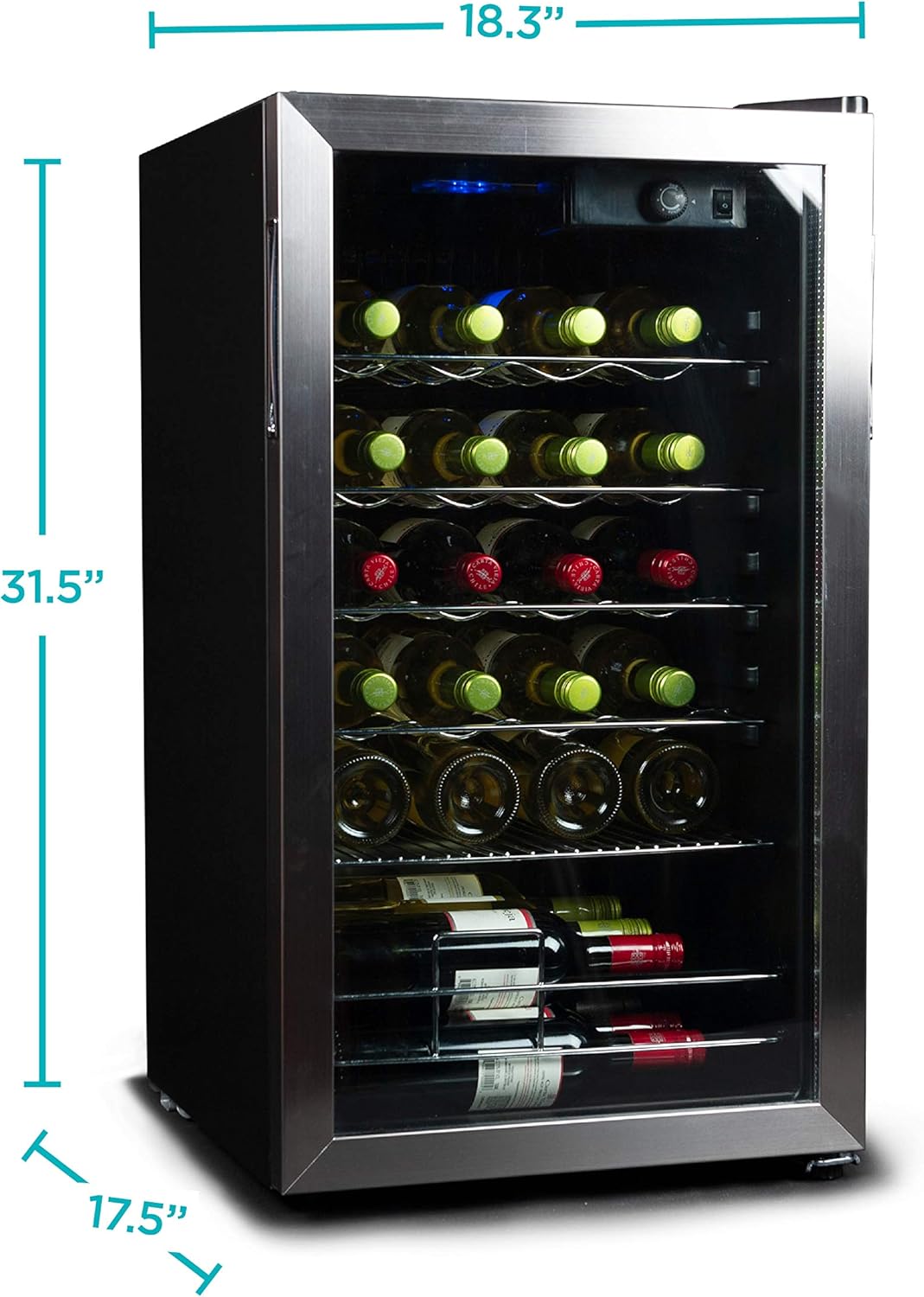 BLACK+DECKER 26 Bottle Wine Fridge with Interior Light and Mechanical Temperature Control, Compressor Cooling Wine Cooler Refrigerator with 4 Wine Racks and 1 Flat Shelf, Wine Bottle Chiller