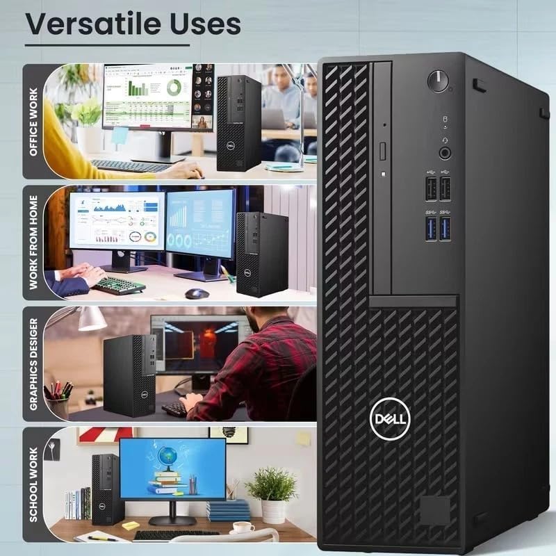Dell OptiPlex SFF Desktop PC | Intel Core i5-10th Gen | 16GB DDR4 RAM | 256GB SSD | Dual 22" Monitor | Wireless Keyboard Mouse | Built-in WiFi | Business Office Computer | Windows 11 Pro (Renewed)
