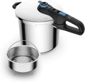 T-Fal Secure Trendy Stainless Steel Pressure Cooker, 8.5 Quart, Steam Basket, Induction, Secure Locking System, Easy and Safe Opening, Compatible with All Cooktops, Dishwasher Safe, Silver