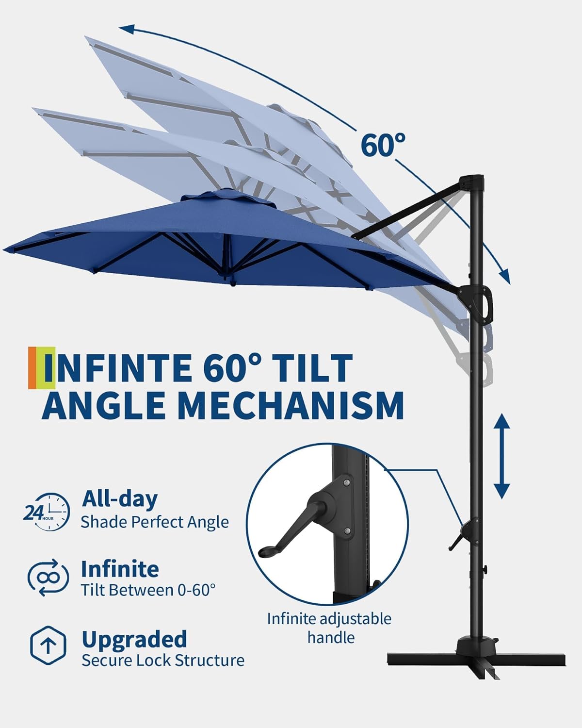 GarveeLife 10FT Patio Umbrella Outdoor Large Cantilever Umbrella Market Sun Shade Windproof Offset Umbrella with 360-Degree Rotation for Garden Deck Pool Patio