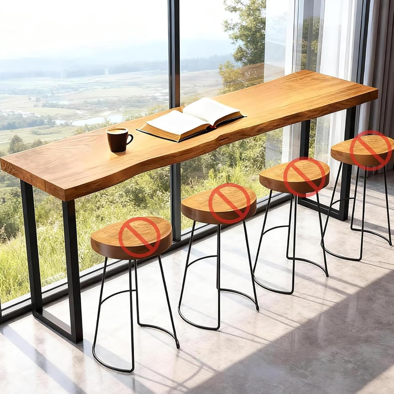 62.9in Bar Table,Solid Wood Narrow Counter Height Table, Industrial Kitchen Dining Table, for Coffee Shop, Living Room, Party Room, Small Space, Pub (62.9 * 17.71 * 41.3in)