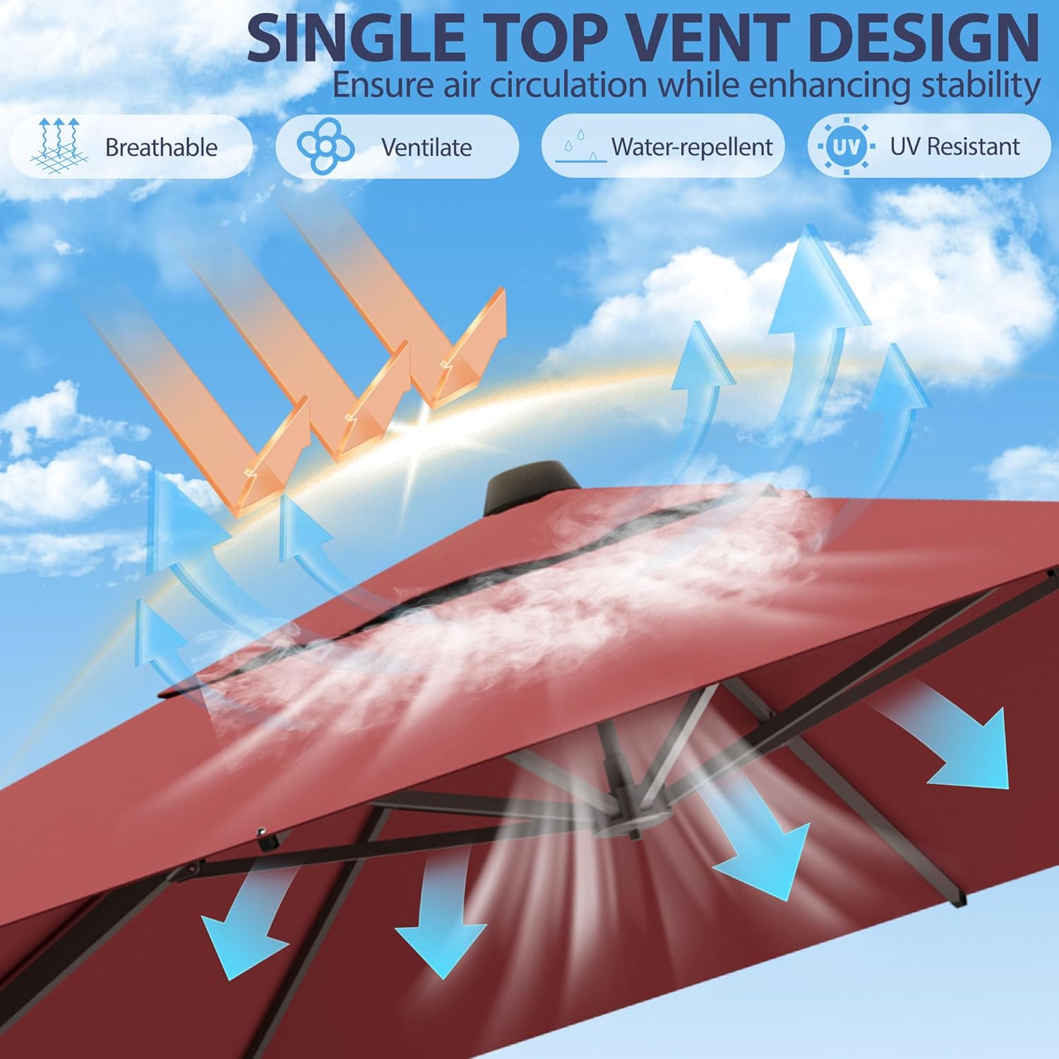 10' X 10' Patio Umbrella Cantilever Outdoor Rectangle Umbrella with Base Included, Heavy Duty 360°Rotation Offset Umbrella for Garden Deck Pool Patio, Red