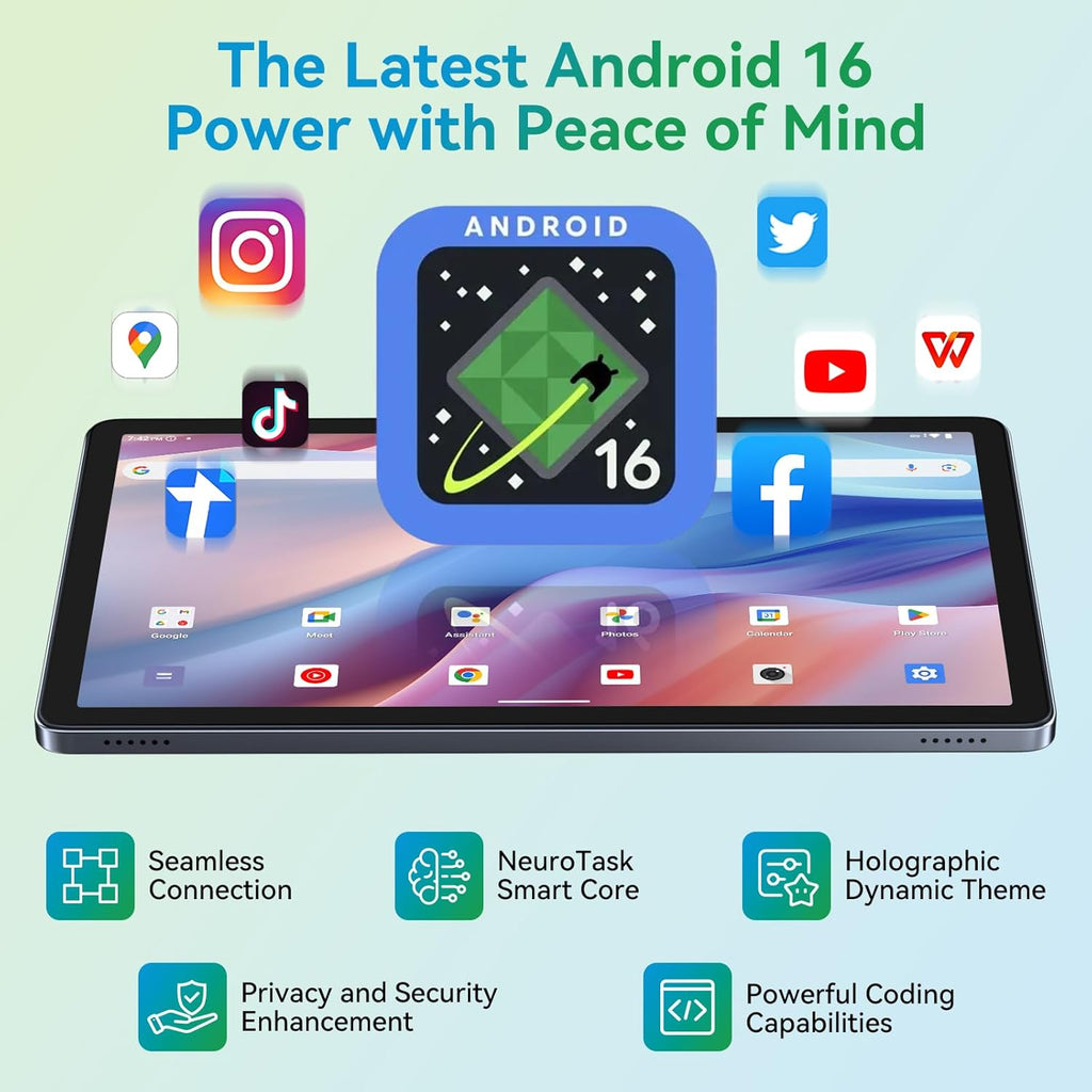 2K 11 Inch Android 16 Tablet, 24GB RAM, 256GB ROM, 1TB Expand, TUV Certified 1920x1200 FHD Screen, 8000mAh Battery with Octa-Core, Gaming Tablet with Sim Card Slot for Adults & Kids