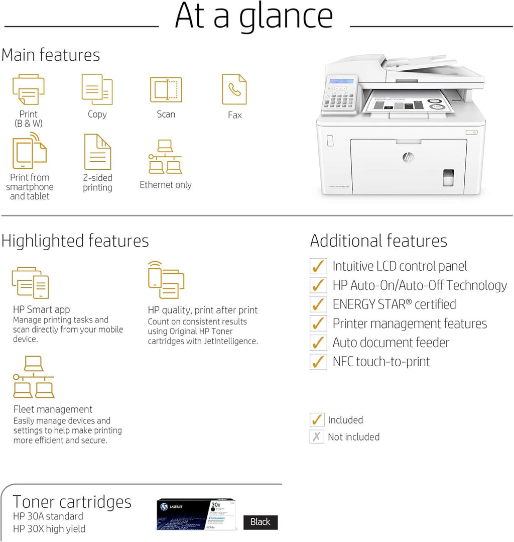 HP Laserjet Pro M227fdn All-in-One Monochrome Laser Printer with Auto Two-Sided Printing, Mobile Printing, Fax & Built-in Ethernet, Amazon Dash Replenishment Ready (G3Q79A) (Renewed)