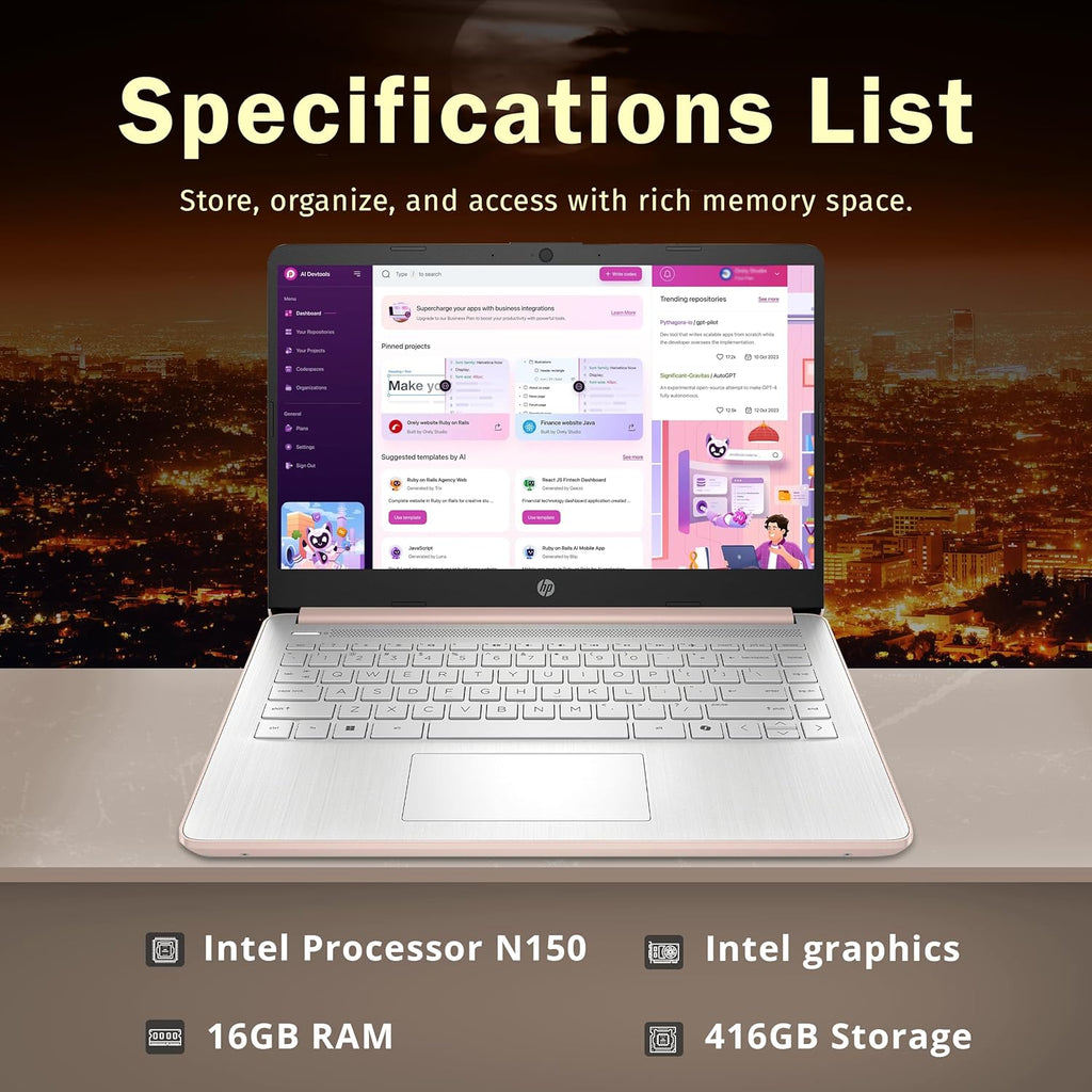 HP Stream 14" HD BrightView Laptop, Intel Processor N4120, 16GB RAM, 416GB Storage (128GB eMMC + 288GB Docking Station Set), Intel UHD Graphics, 720p Camera, Wi-Fi, 1 Year Office 365, Win 11 S, Gold