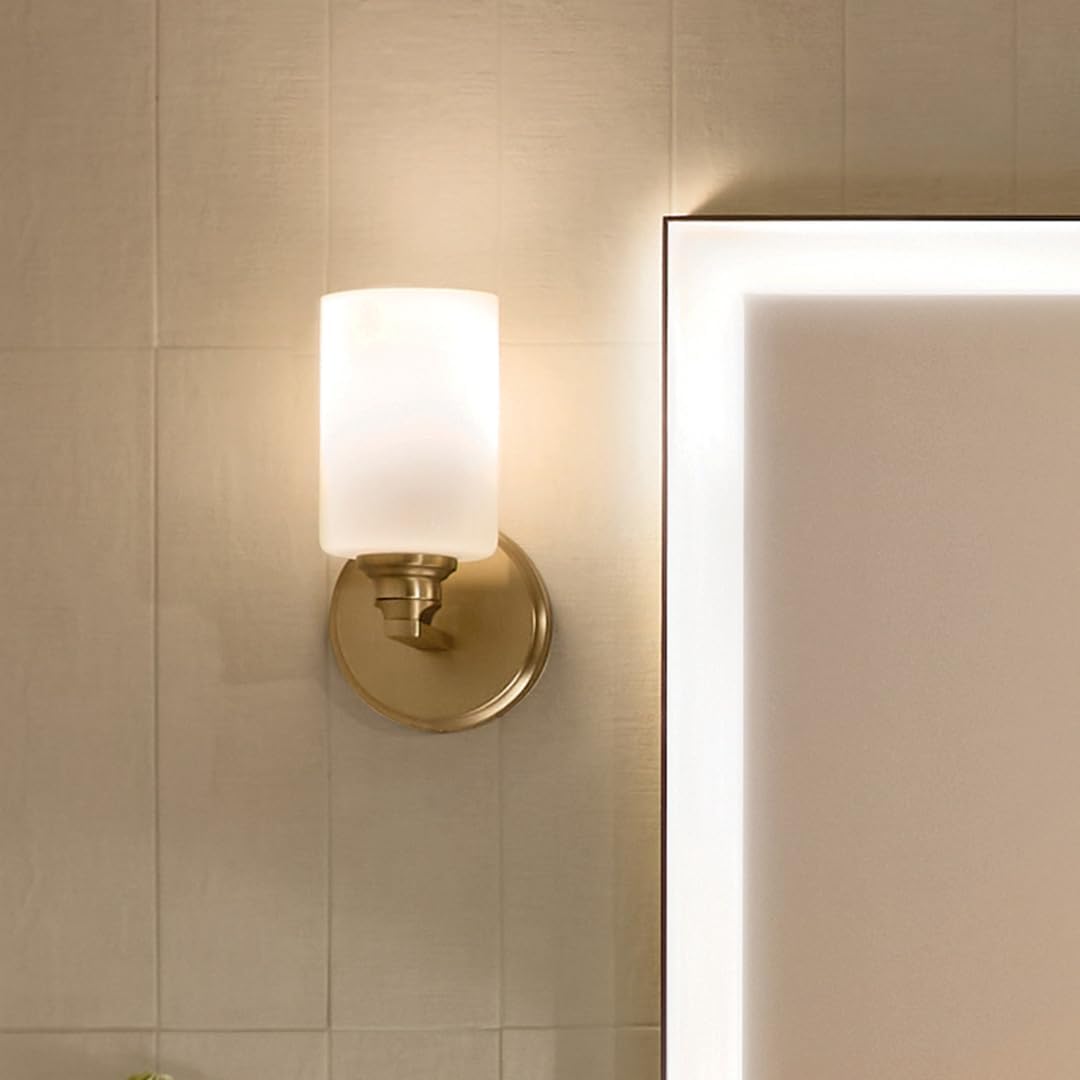 Kichler Gioe 5" 1-Light Wall Sconce Bathroom Vanity Light with Opal Glass in Champagne Bronze, Damp Rated for Powder Room, Kitchen, Hallway, Bedroom (5" W x 9.5" H), 55224CPZ