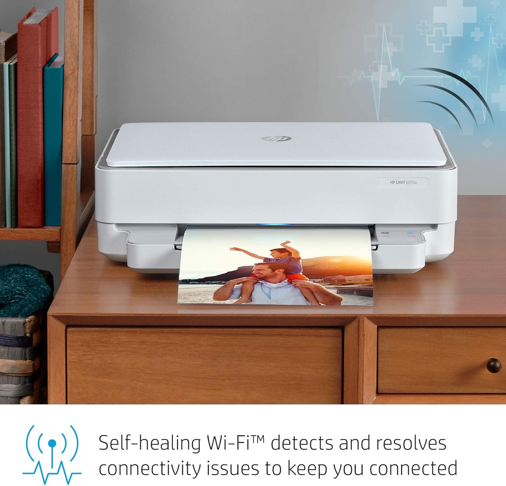 HP ENVY 6055e Wireless Color Inkjet Printer, Print, scan, copy, Easy setup, Mobile printing, Best-for-home, 3 month Instant Ink trial included, white