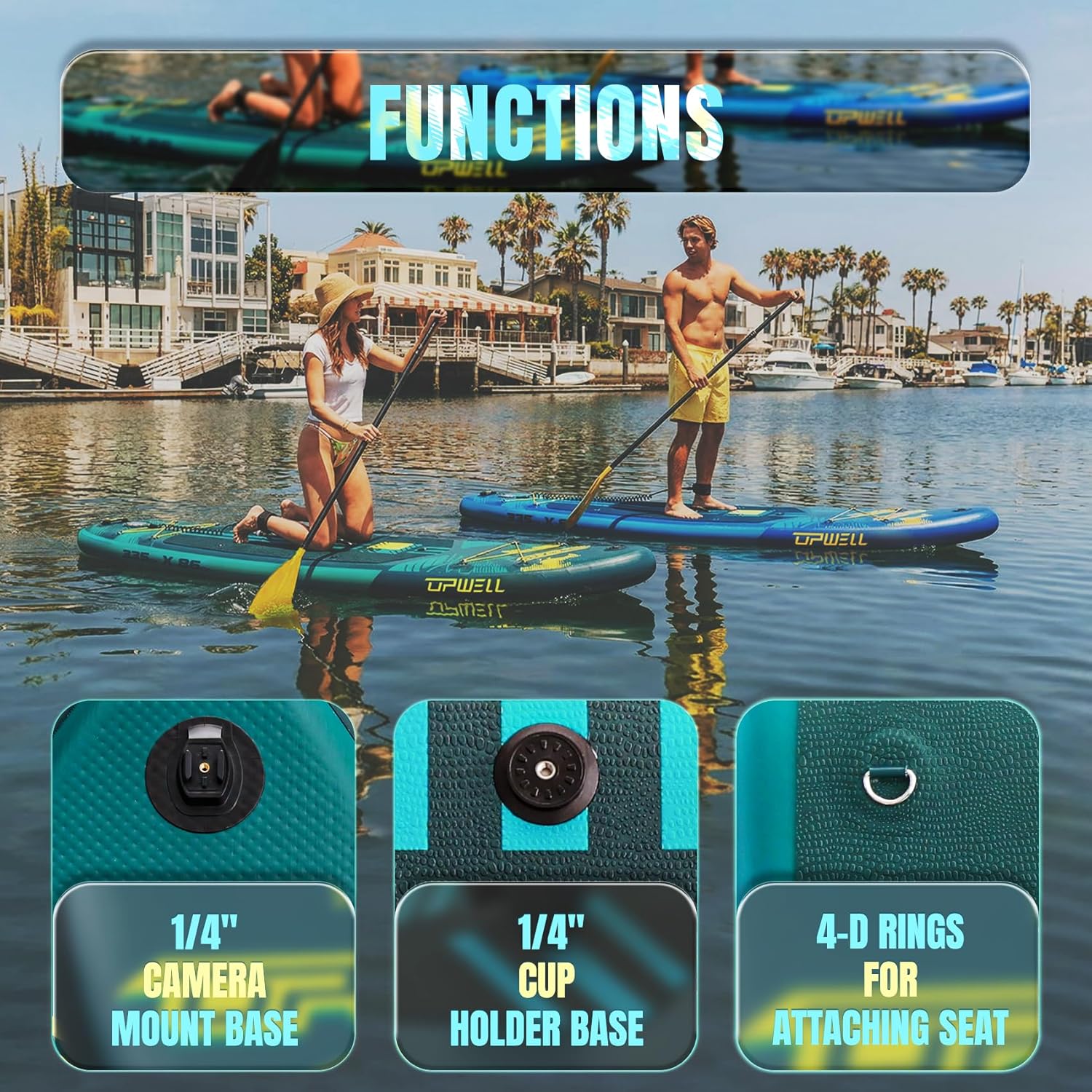 UPWELL 11'×34" Stand Up Paddle Board, SUP Board for Adults & Teens, Inflatable SUP Board with Premium Accessories, 120L Backpack, Paddle, Leash, Hand Pump, Fins