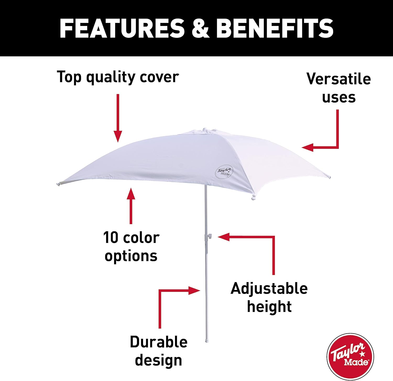 Taylor Made Anchorshade III Boat Shade, White, 6' x 6', Adjustable Aluminum Pole to 8 Feet, UV-Treated Fade-Resistant Nylon, Market-Style Top, Carrying Case, Fits Most Boats and Benches – 22042